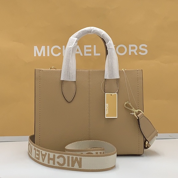 Michael Kors Mirella Small Pebbled Leather Crossbody Top Zip XBODY Bag Camel NWT - Picture 8 of 16